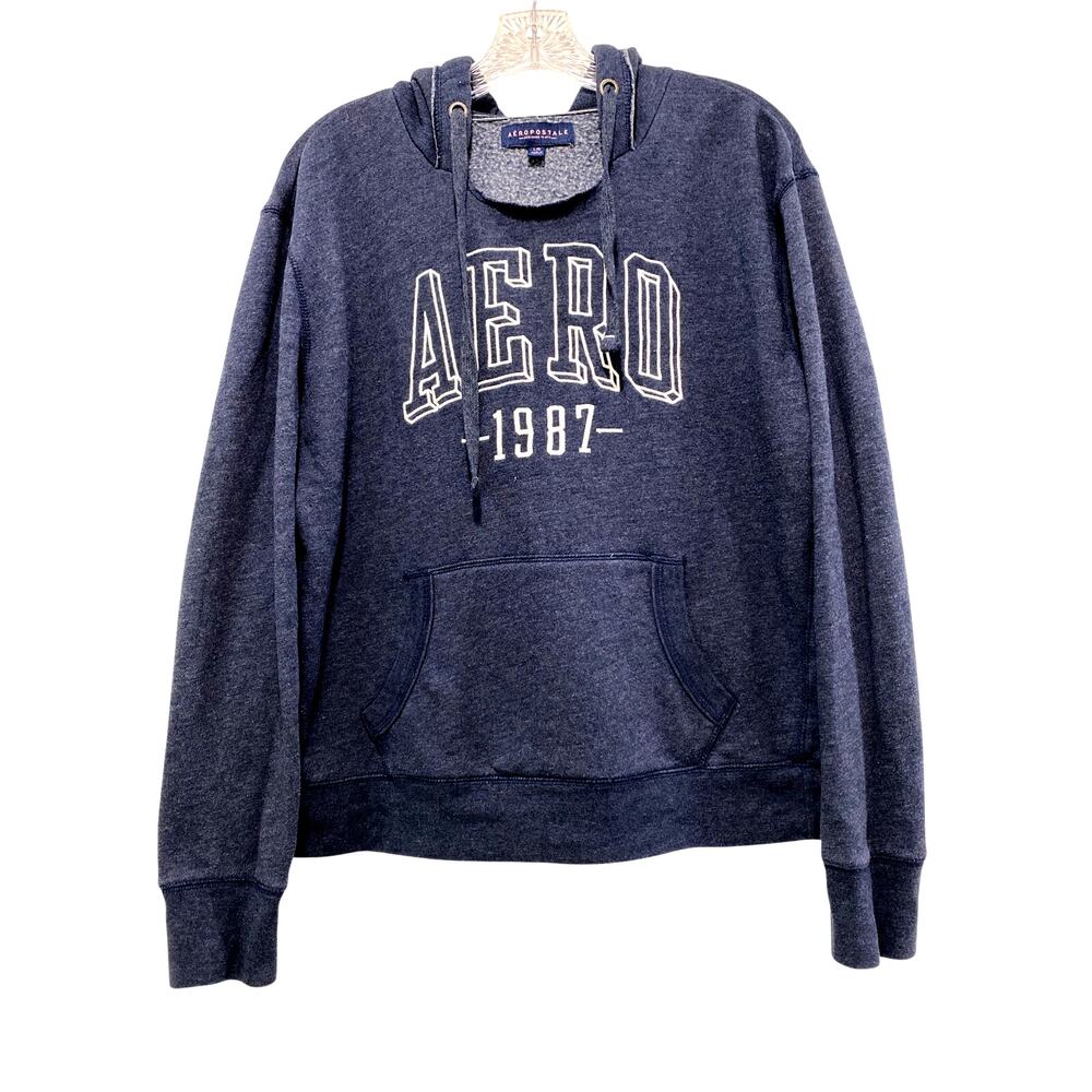 Aeropostale Aero 1987 Pullover Hoodie Sweatshirt Sz L Blue Y2K Grunge Streetwear